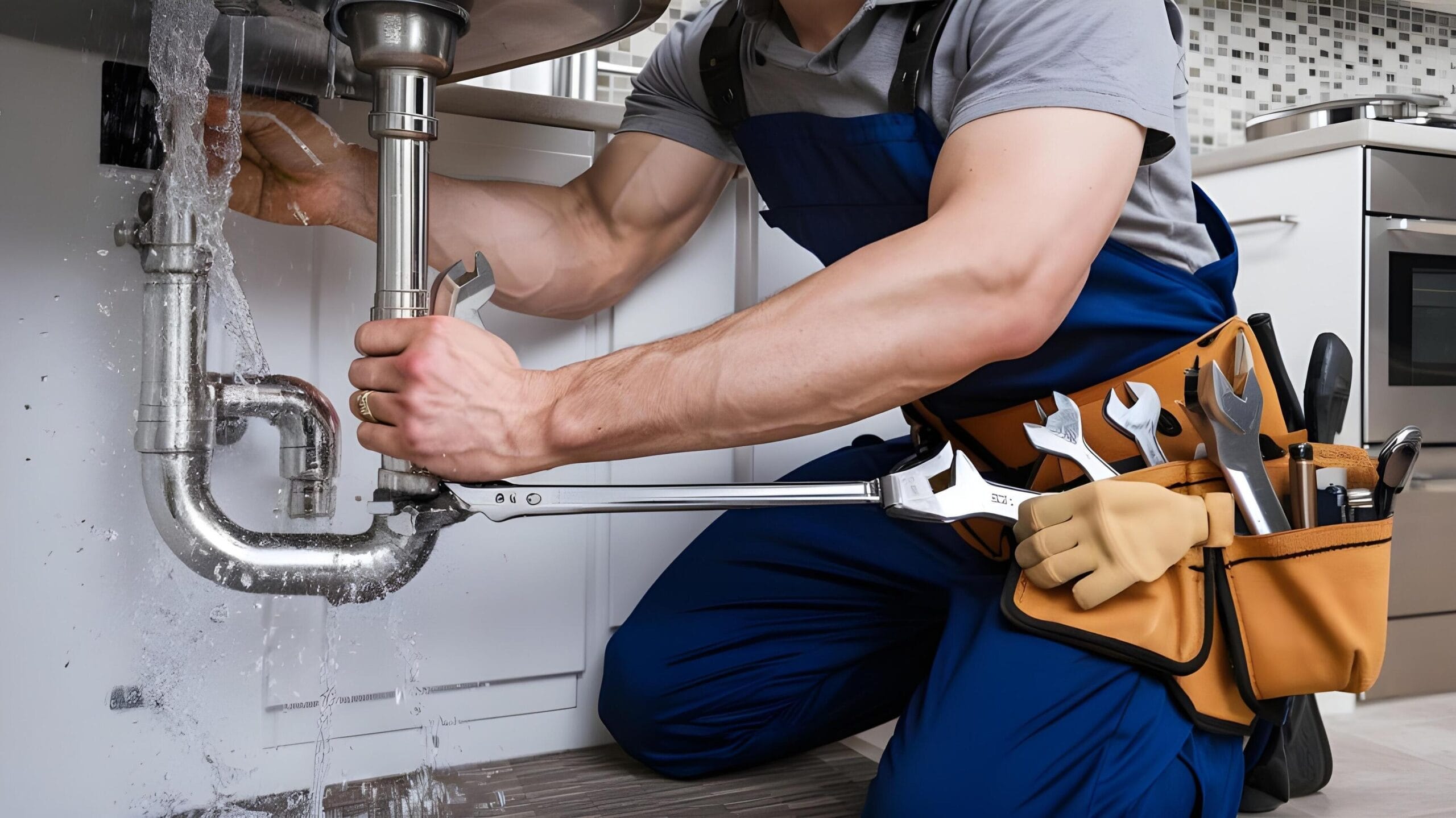 Plumber tightening a residential plumbing pipe in Winter Springs