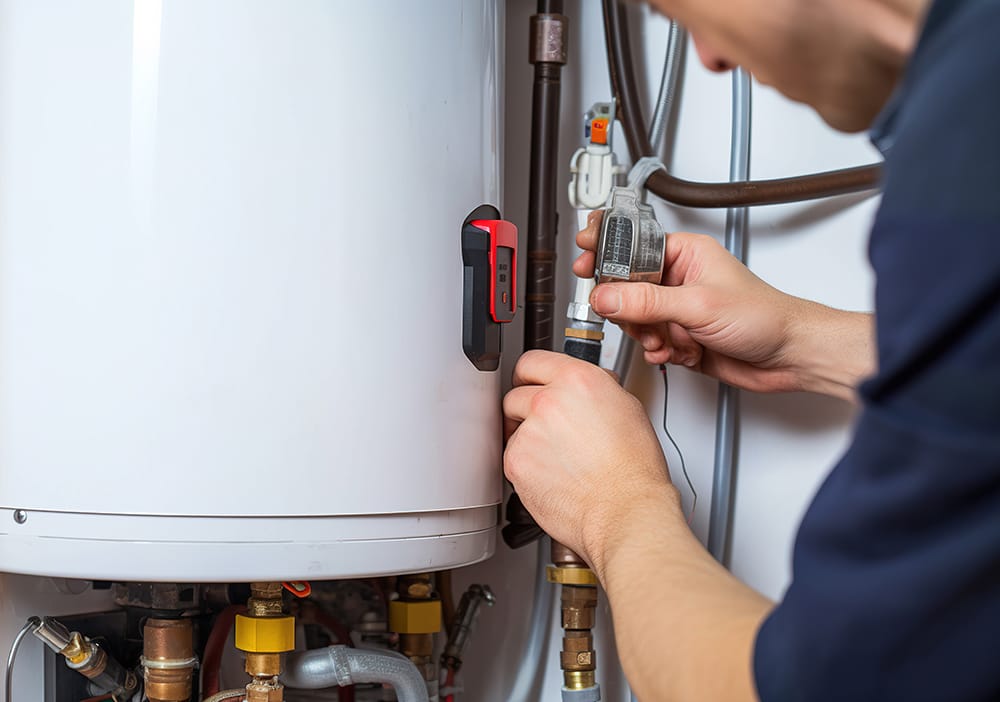 Technician repairing pipes connected to a water heater in Winter Springs